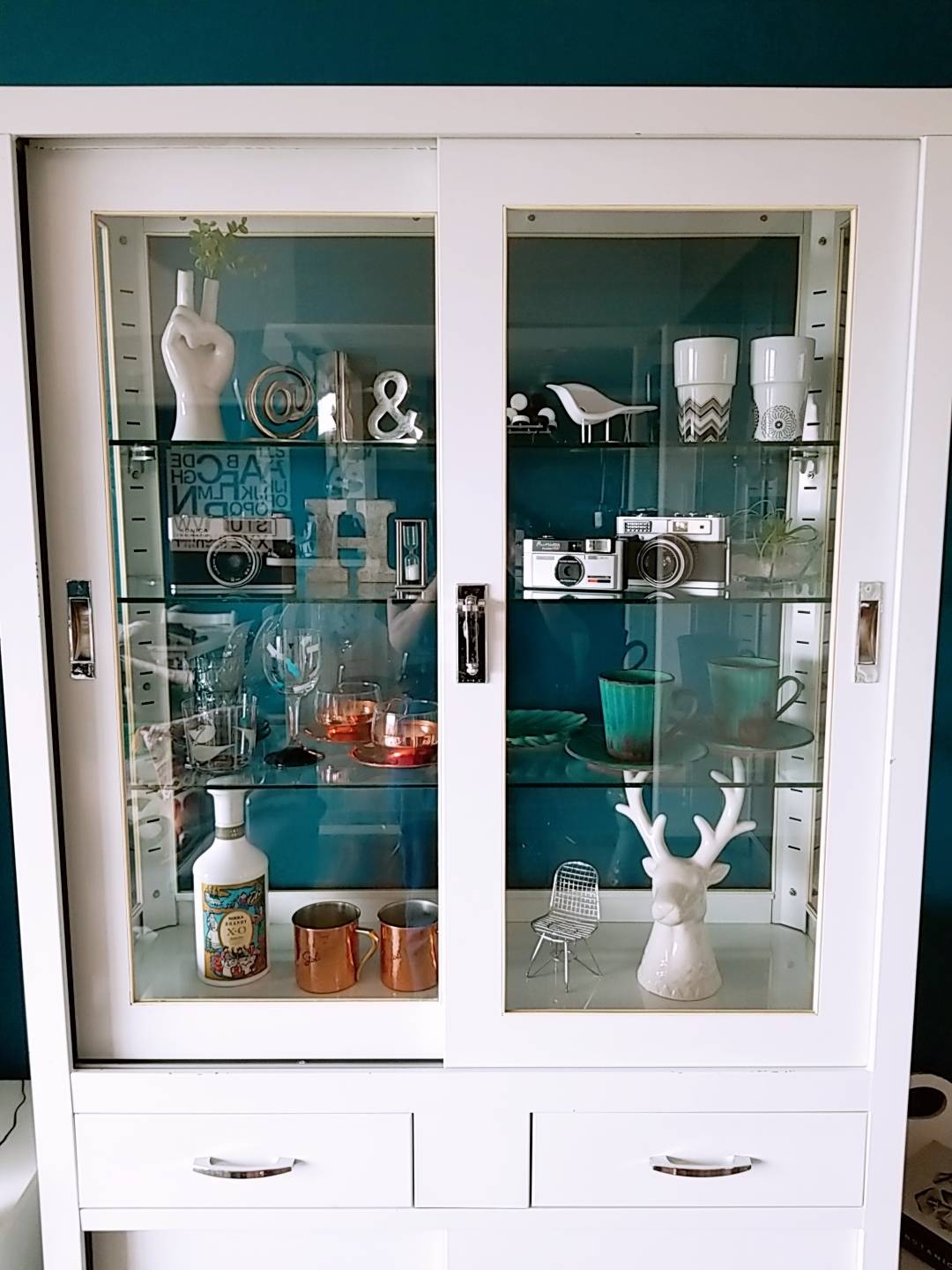 ガラスケース ケビント 飾り棚 アンティーク 白 - キッチン収納